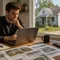 New real estate investor reviewing property numbers on a laptop, representing the path from wholesaling to a first fix and flip